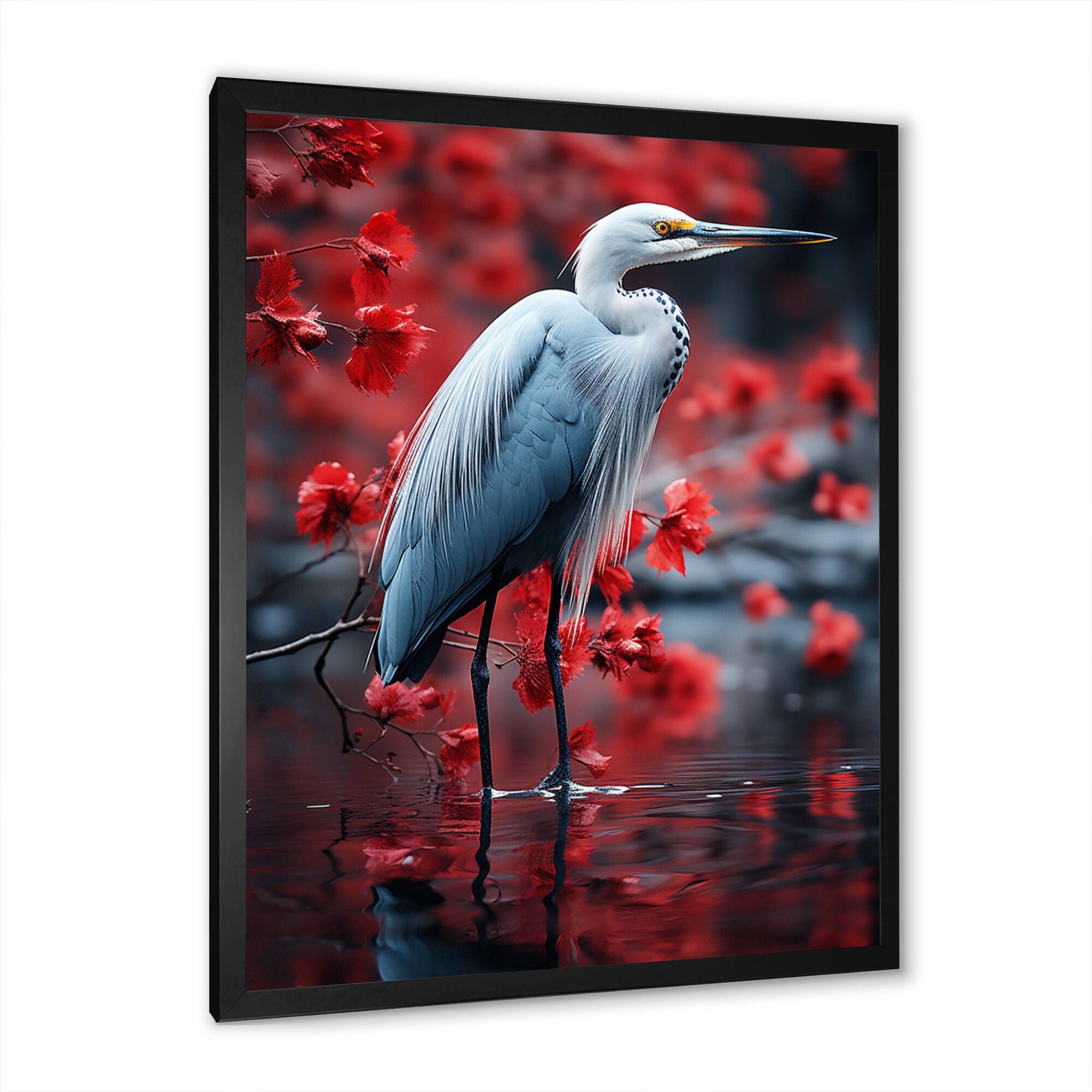 Designart "Heron Graceful Waters II" Animals Heron Framed Canvas Wall